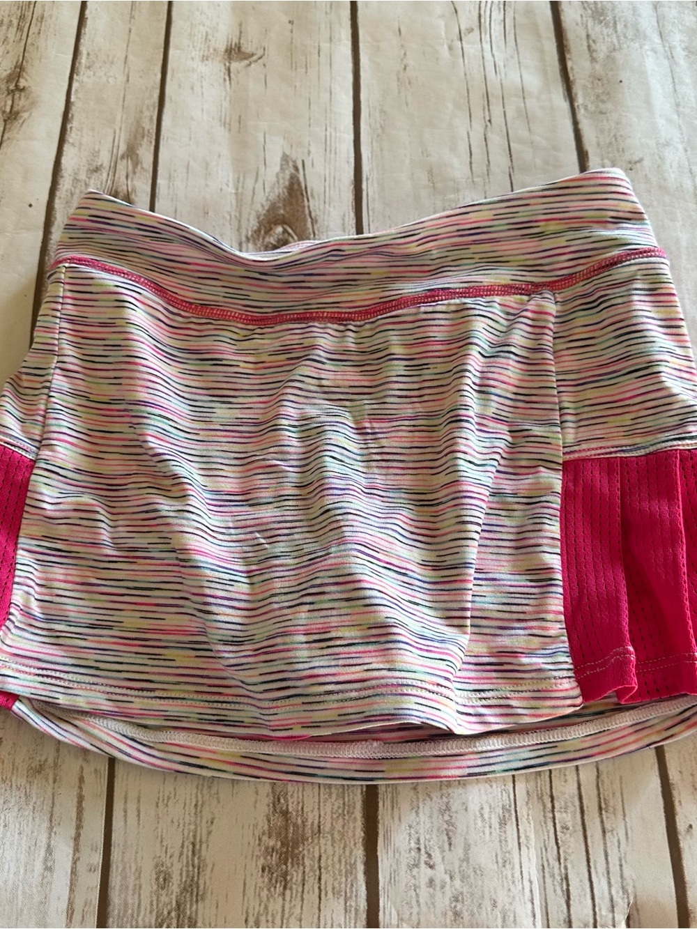 Champion multi-colored striped mini skort with pink side panels, vguc size M 7/8